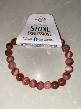 StoneExpressions Pink Rhodochrosite Beaded stretch Bracelet NWT